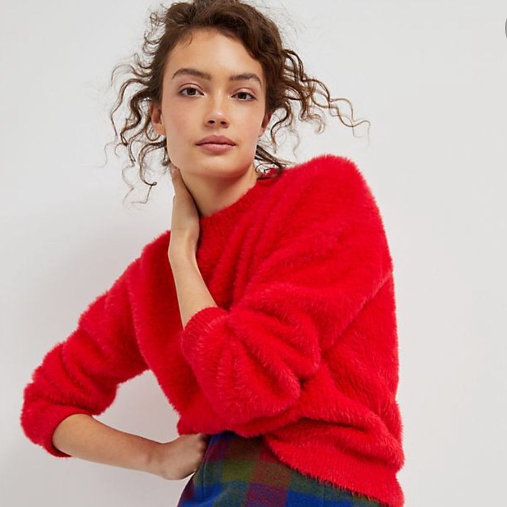 Anthropologie Sienna Red Eyelash Sweater Size XS NWT